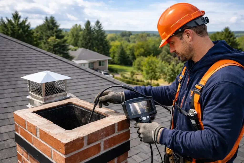 Chimney camera inspection by certified technician