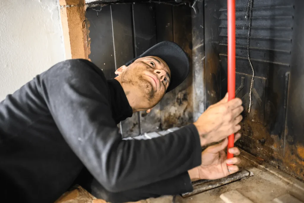 Chimney interior inspection inside fireplace